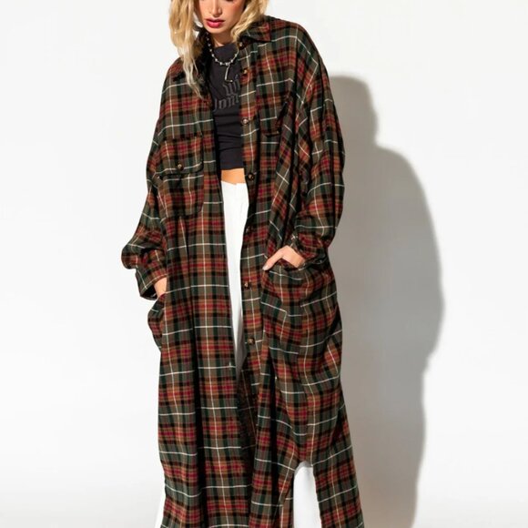 NWT Dressed in LALA // Grunge Goddess Flannel Duster Plaid Jacket Shirt // L - Picture 2 of 8